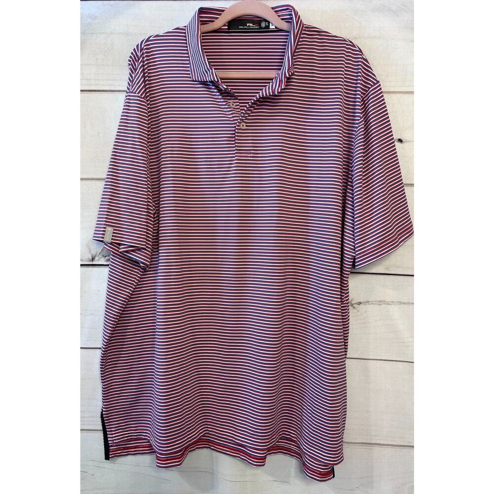 RLX Men's Performance Polo‎ Top Size 2XL Red White Blue Stripes